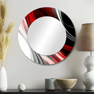 Sikai Red Black Infinite Ripples I - Waves Unique Mirror, Modern Large Round Wall Mirror, Printed Metal Art