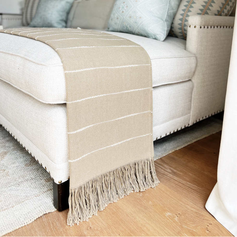 Pampa Hand Woven Throw Blanket, Camel/White Striped