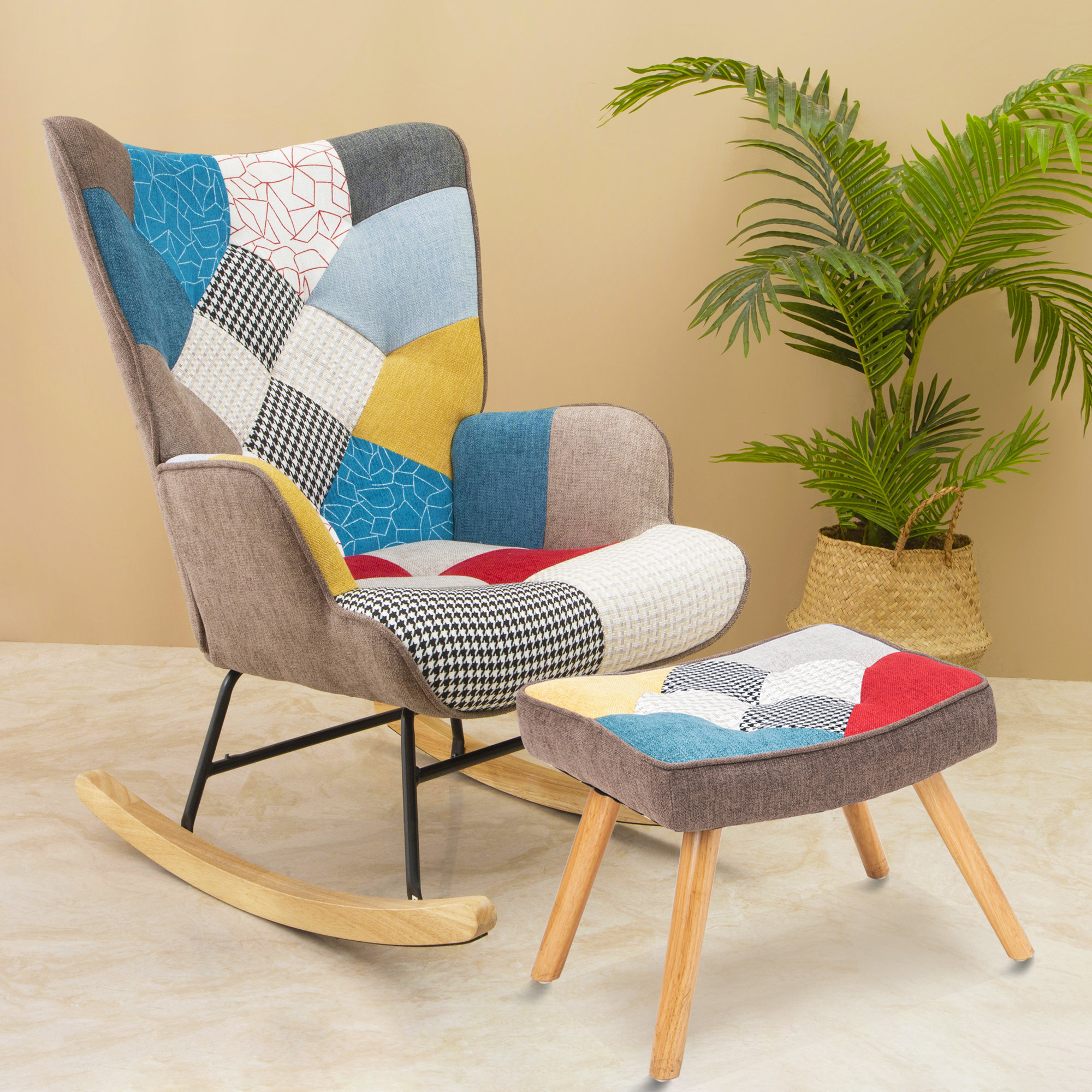 Corrigan Studio® Lefancy Rocking Chair with ottoman, Mid Century Fabric ...