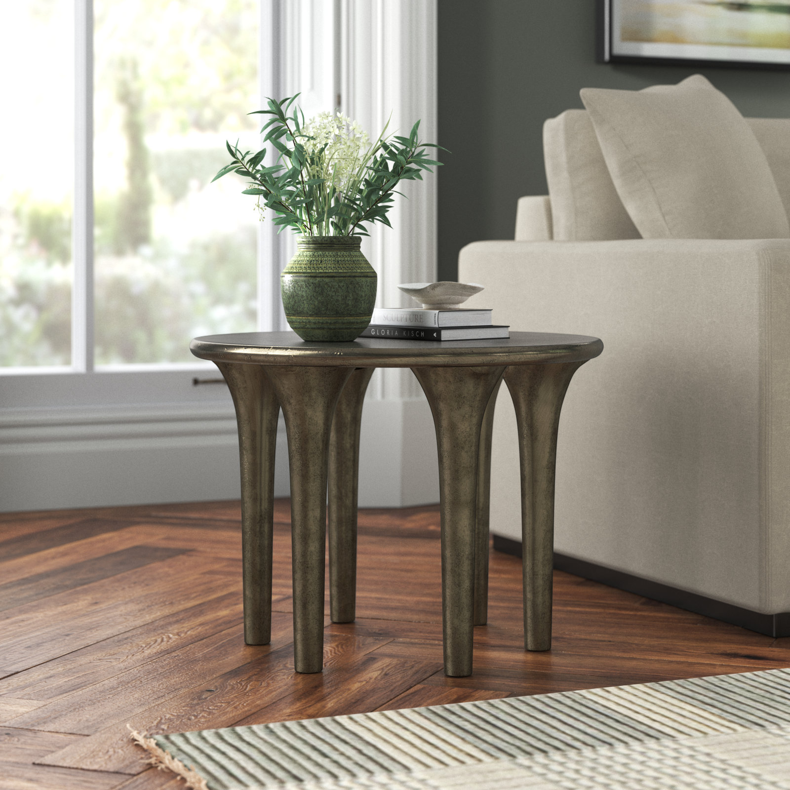 Zed End Table, Aged Bronze