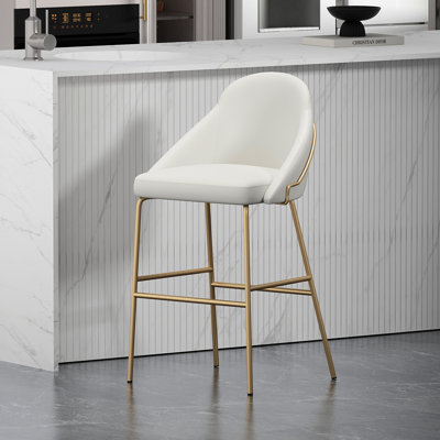 Tabouret de bar en métal blanc et doré Gracie