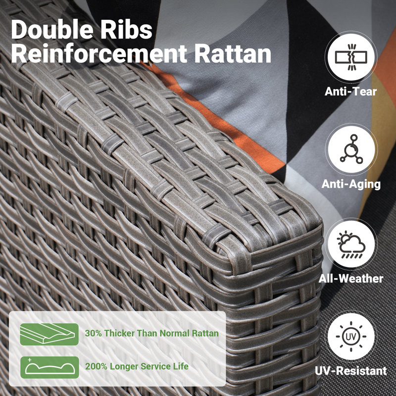 Allcot 3 - Person Wicker Rattan Outdoor Seating Group with Pillows, Cushions and Ottomans, All Weather High Back Conversation Set for Garden Backyard