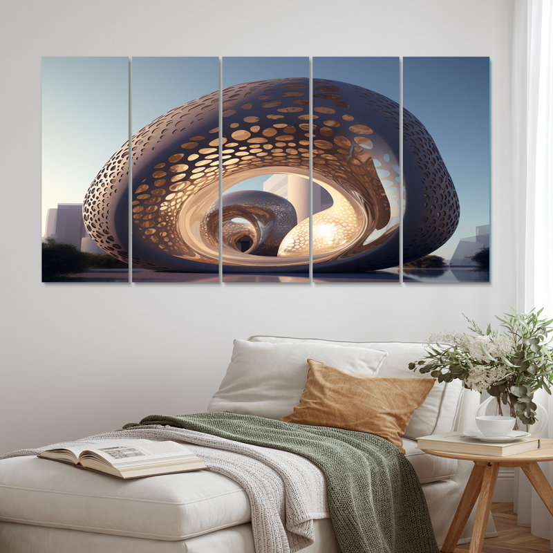 «Organic Architectural Flow Sculpture III», reproduction d'art sur toile, 5 panneaux égaux