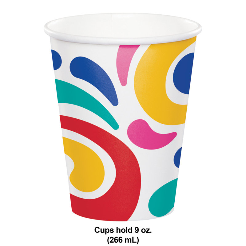 Colorful Swirl Design 9 Oz Paper Party Cups, 24 ct