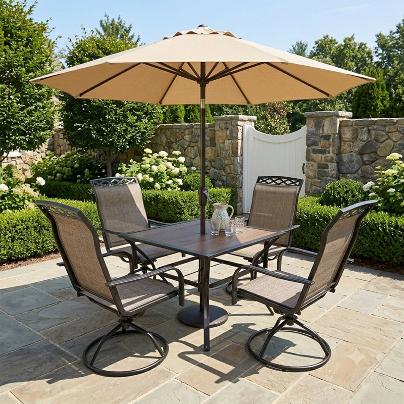 Table de bistro carrée en acier de 94 cm (37 po) avec trou pour parasol de 4 cm (1,57 po) pour terrasse ou jardin., Brun
