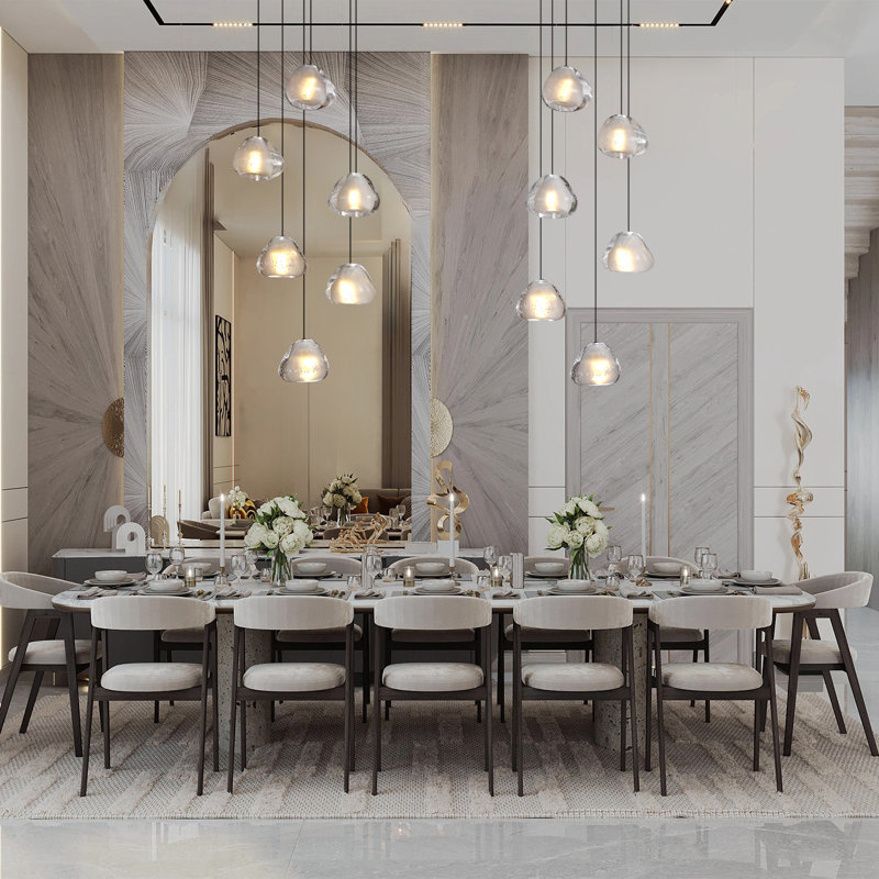 Lustre en cristal à niveaux multiples pour vestibule de salon Feinstein, Noir mat, Six lumières