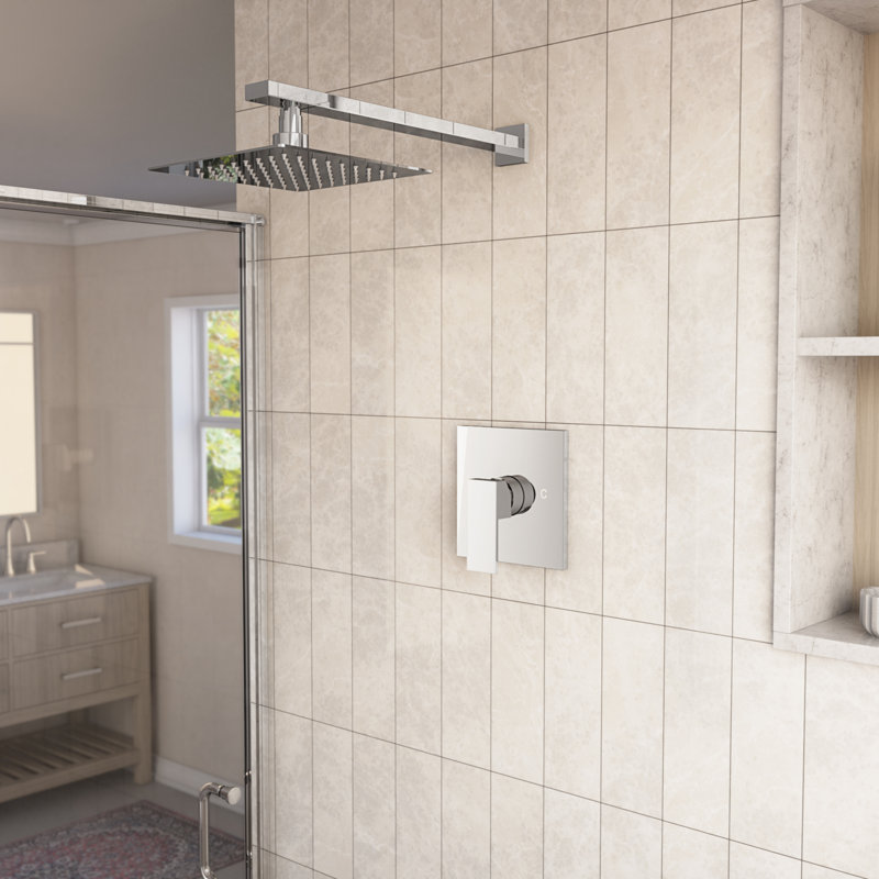 Caspian Rainfall Shower Set with Square Shower Head and Square Valve, Chrome, Chrome