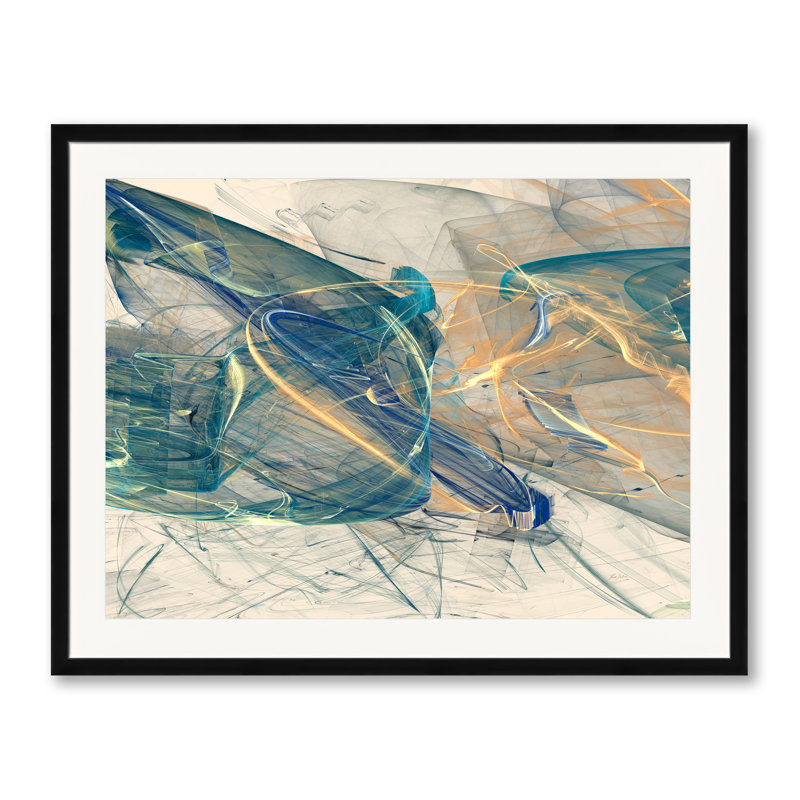 Bluish _ 28900 by Rica Belna, Black Framed Canvas, 37" H x 49" W