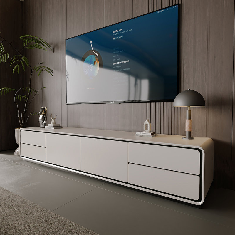 Meuble télé multi-couches en bois massif, 94.48", Blanc