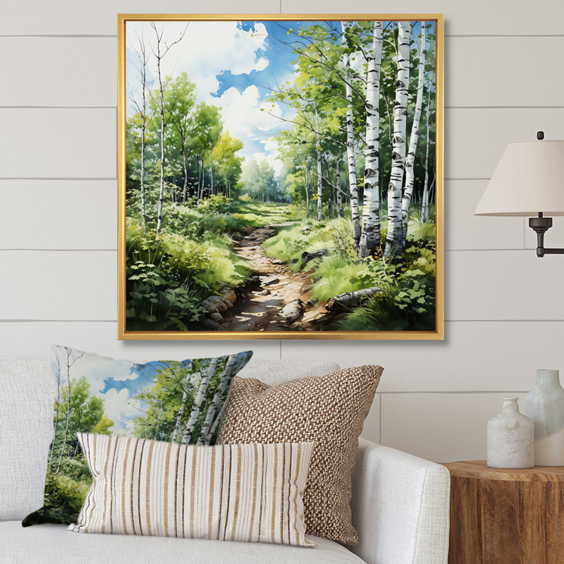 Birch Woods Whispering Winds XI - Forest Wall Art Living Room, H 30 po x l 30 po x P 1 po, Cadre flottant doré