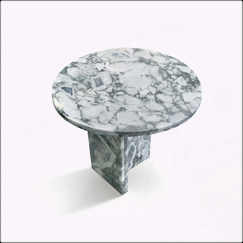 Table basse en marbre, petit accent de salon avec pierre véritable, Bleu/gris