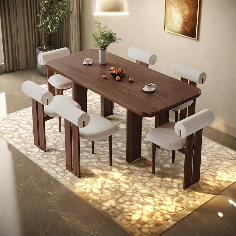 Table de salle à manger et chaise en bois massif de style français, H 29,52 po x L 62,99 po x l 31,49 po