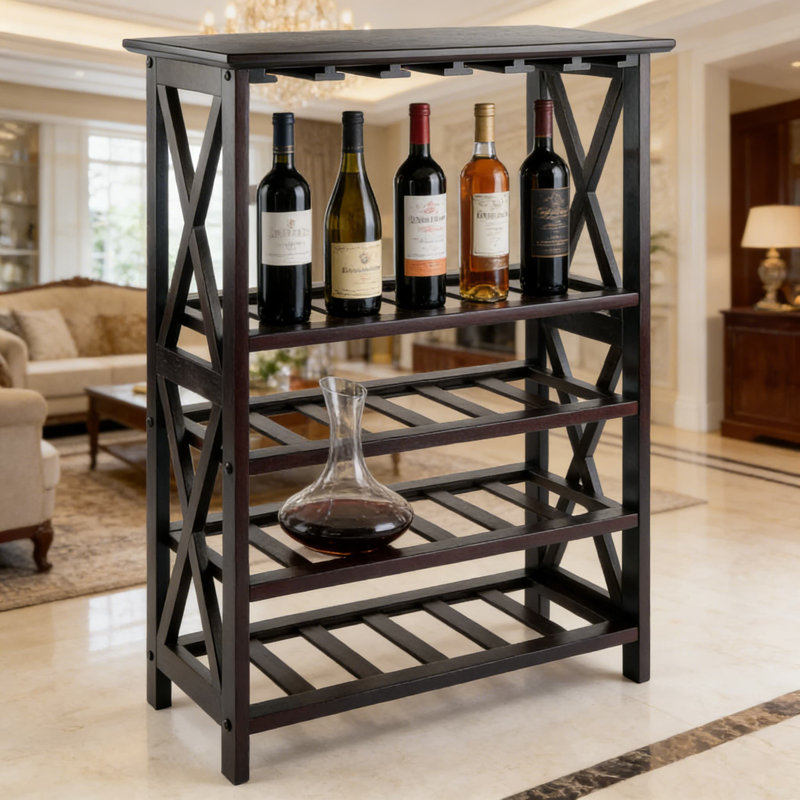 Support à vin 24 bouteilles avec porte-verres à pied - Rangement mural peu encombrant pour bouteilles et verres à vin