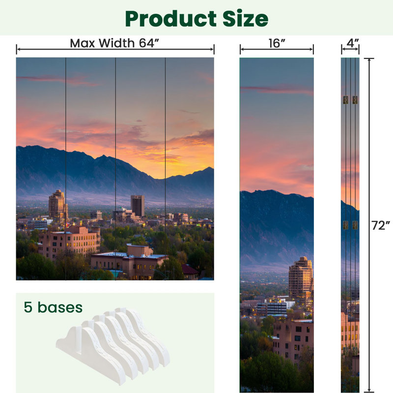 Paravent 4 panneaux à cloison pliable Royal Albuquerque Cityscape, 4, 71" H x 64" W x 1" D