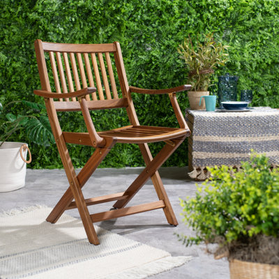 Eaglet Teak Wood Premium All-Weather Wicker Outdoor Folding Dining Armchair