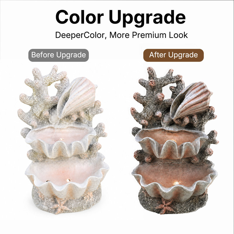 20'' Ocean-Themed Outdoor Fountain With LED Lights & 3W ETL Pump – Shell & Starfish Design