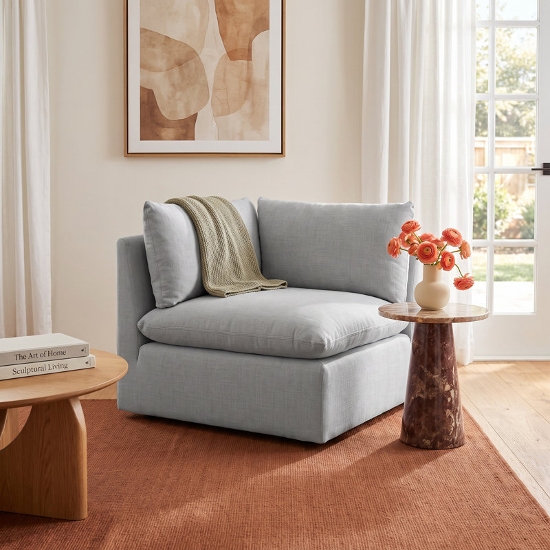 Annabella 40.55" W Armless Corner Wedge Accent Chair, Effie Gray Performance Weave