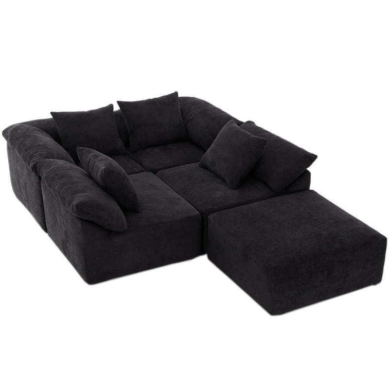 Canapé modulaire en forme de L, sans assemblage, canapé 5 pièces, Polyester noir
