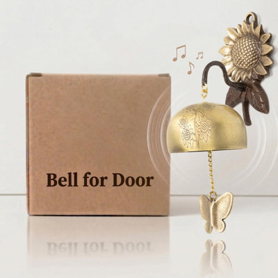 Solid Brass Gold Sunflower Shopkeepers Bell, Handmade in Korea, Feng Shui Wealth Chime for Business & Home Entry Decor, Housewarming Gift