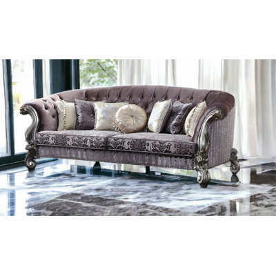 Canapé ACME Versailles avec coussins, velours et platine antique 56825