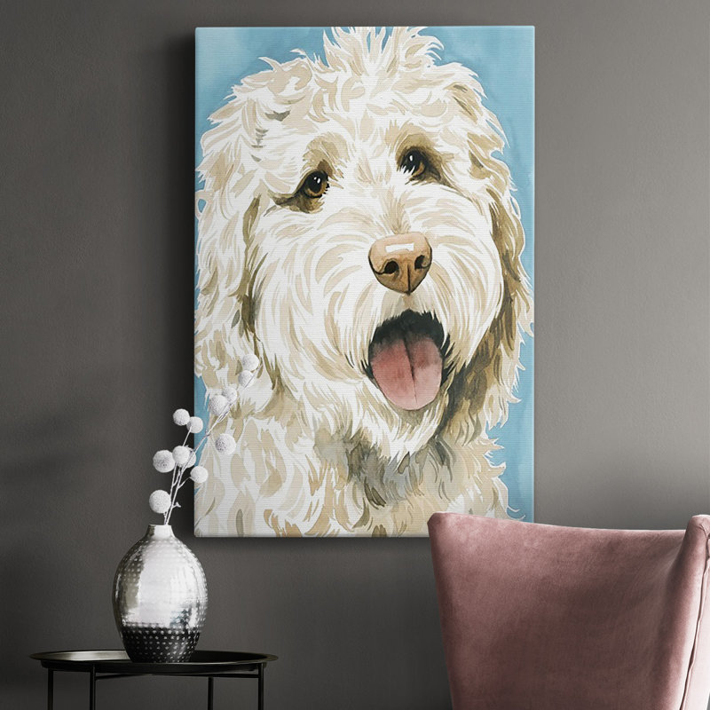Toile tendue avec châssis de qualité supérieure Labradoodle II - Prêt à être accroché, H 60 po x l 40 po x P 1 po