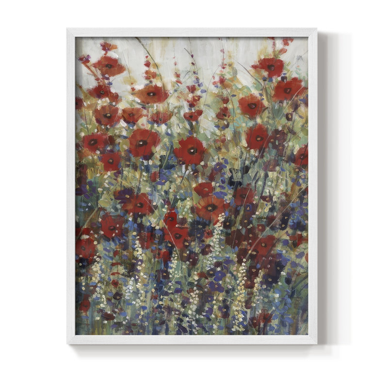 «Garden Poppies II», reproduction encadrée - bois massif, H 11 po x l 9 po, Blanc