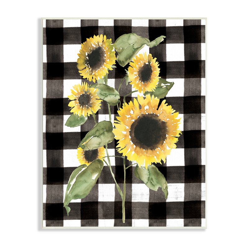 Classic Yellow Sunflower Floral Bunch Buffalo Check Plaid