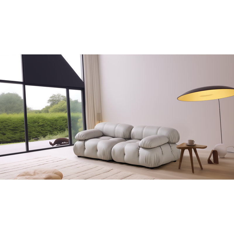 Breelin 76'' Round Arm Modular Sofa, Gray Faux Leather