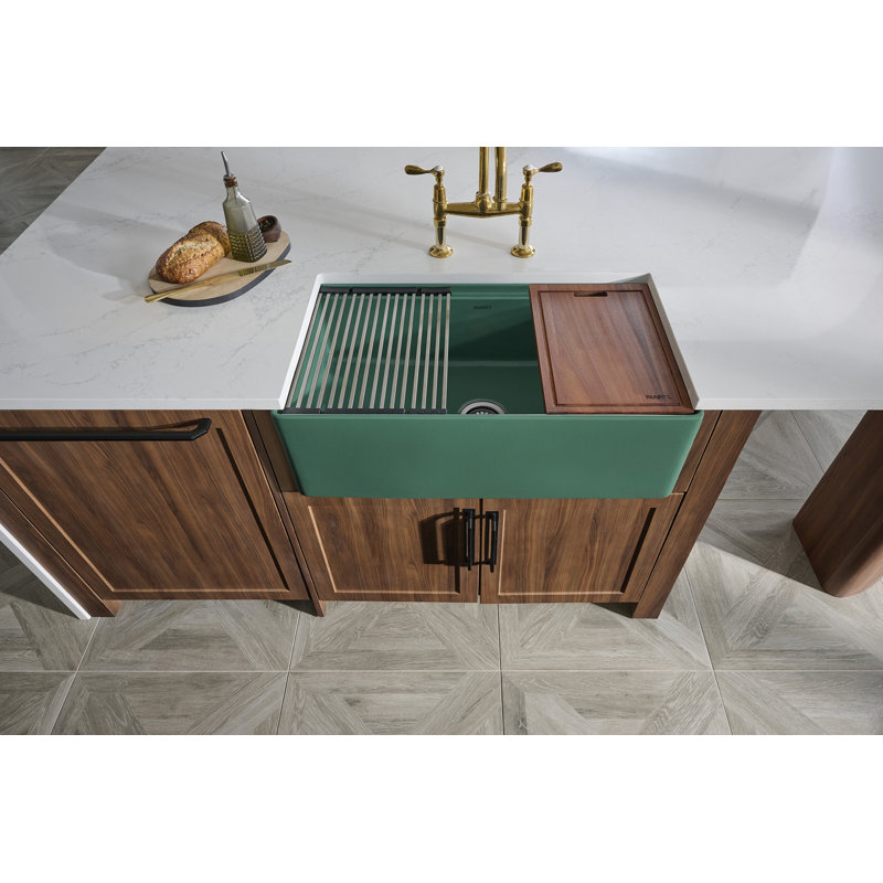 33'' L Double Bowl Fireclay Kitchen Sink, Emerald Green