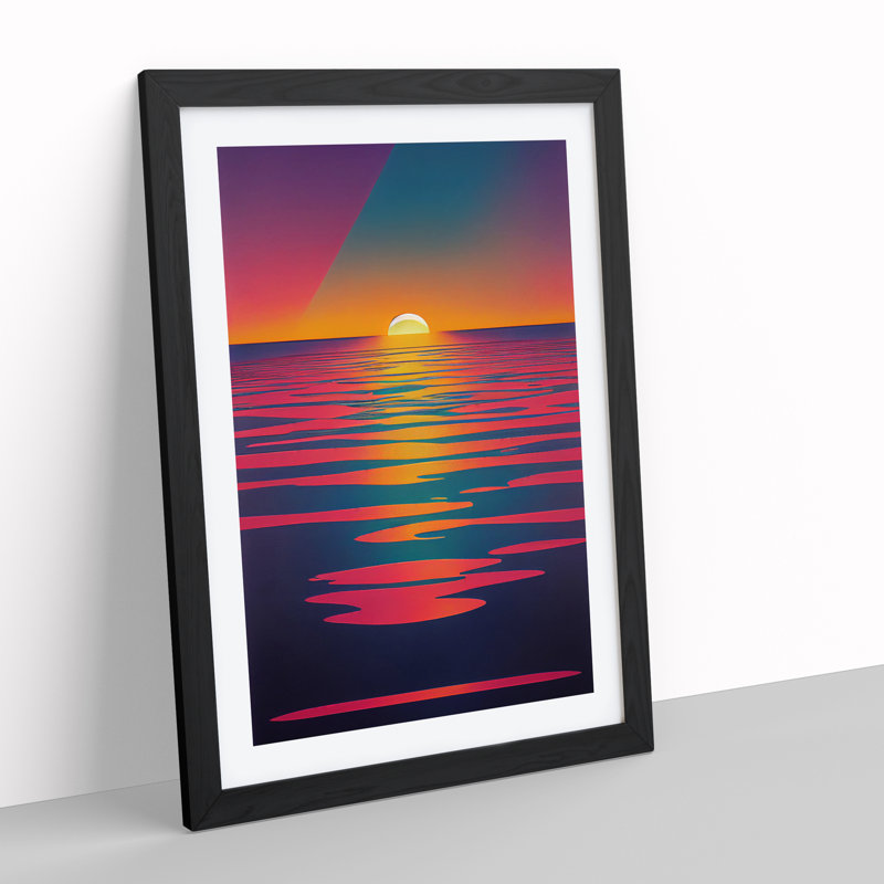 XV1022-607X An Extravagant Abstract Ocean Sunset - Single Picture Frame Print, 64cm H x 46cm W, Black