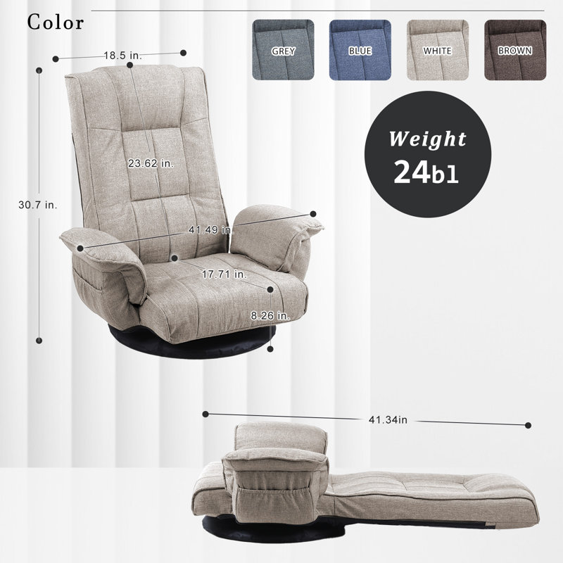 360 Degree Swivel Floor Gaming Chairs For Adults Adjustable Reclining Game Chair, Beige