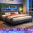 Upholstered Platform Bed With Storage Headboard, Led Lights & Charging Station-2128122663-2128122650