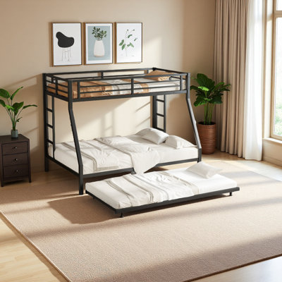 Metal Bunk Bed With Trundle, Black