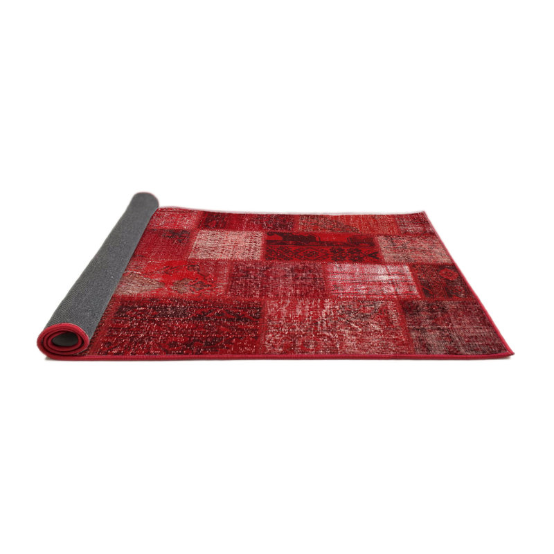 Tapis rouge / brun Patchwork, Rond 5 pi