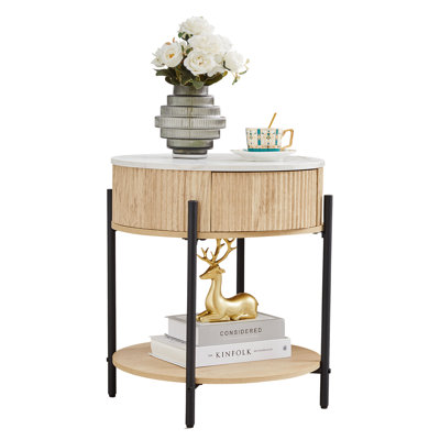 Marble Round End Table With Storage