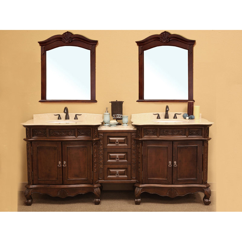 Medium Walnut Crown Top Full Length Vanity Mirror