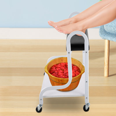 Chariot portatif pour salon de beauté avec roulettes Chariot multifonctionnel pour bain de pieds et repose-pieds à 2 niveaux pour le salon (blanc)