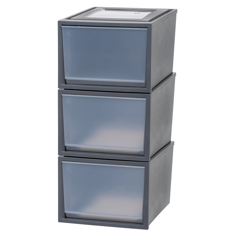 Tiroirs en plastique empilables IRIS, gris, 3, H 11,75 po x l 15,75 po x P 19,75 po
