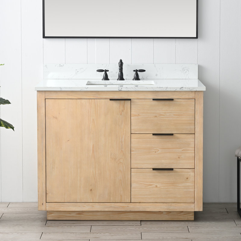 Ensemble de meuble-lavabo simple 42 po Charlyann, Teck blanc