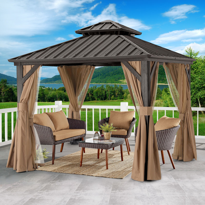 Pavillon de jardin permanent en aluminium, Kaki, 8 pi x 8 pi