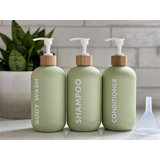 Shampoo And Conditioner Dispenser, Shower Soap Dispenser For Bathroom-Set Of 3 With Permanent Stylish Label-17Oz, 500Ml Refillable Shampoo And Conditioner Bottles Green
