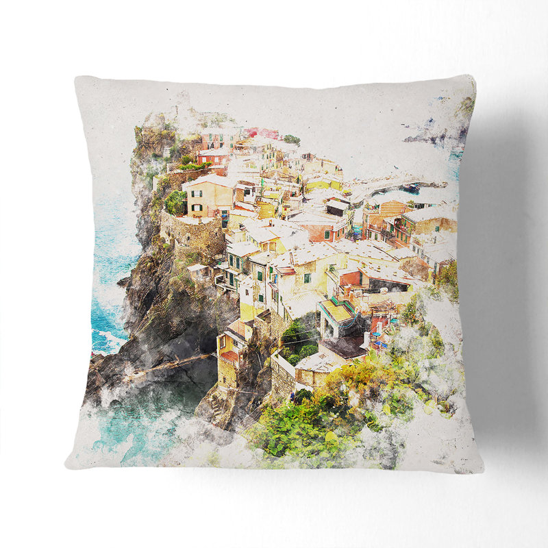 View of Cinque Terre in Italy Cushion with Filling, 55cm H x 55cm W x 20cm D, Stone