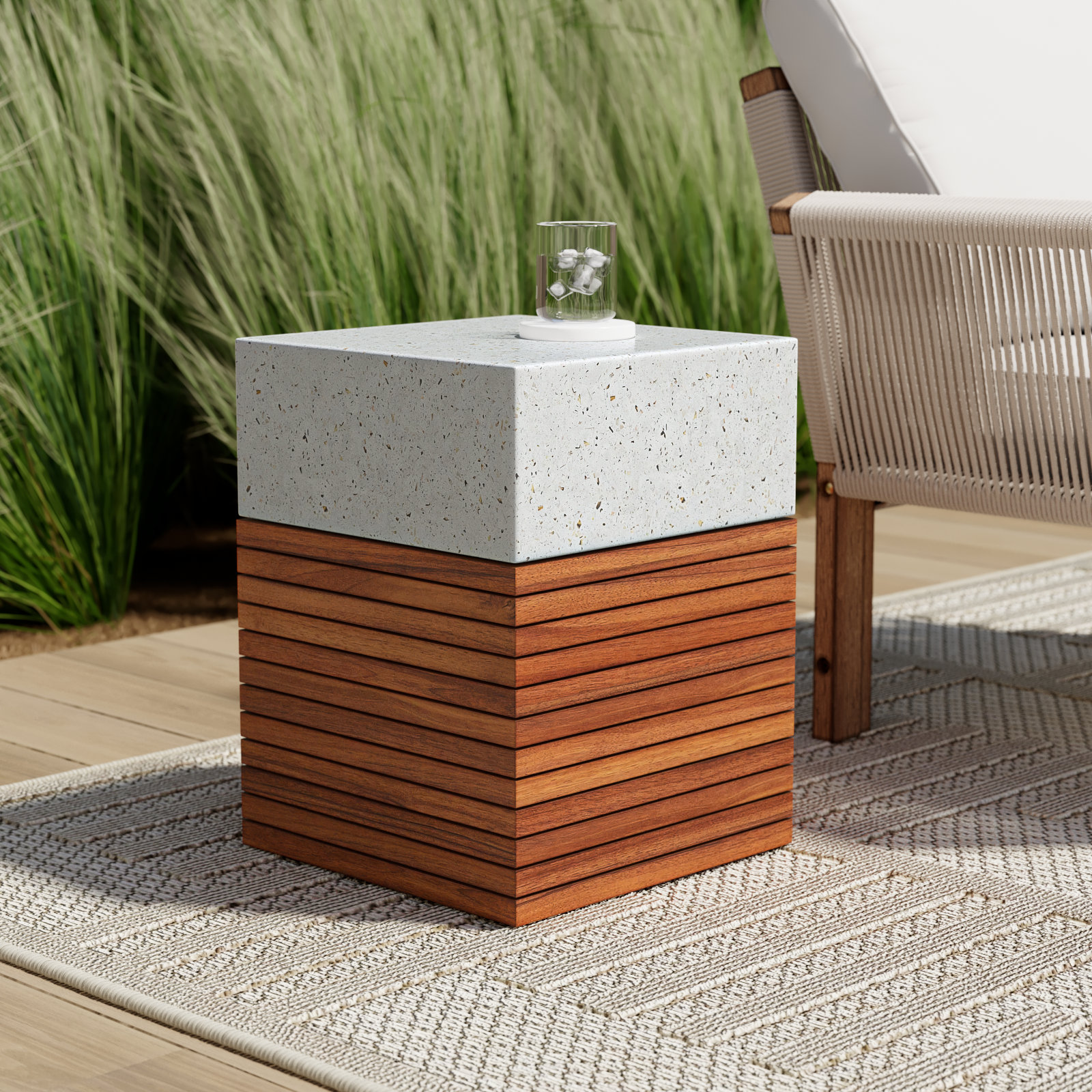 Concrete Accent Stool, Ivory Terrazo
