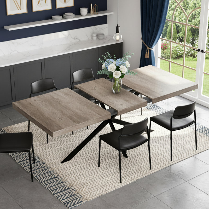 55.11"-70.86"Retro Rectangular Stretch Dining Table, Gray