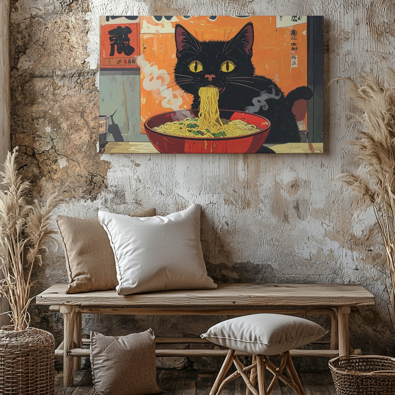 Art mural sur toile Kawaii, chat, Ramen, Pop Art, nourriture, Illustration, Apportez un plaisir, H 30 po x l 40 po