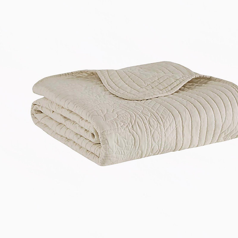 Jeté matelassé surdimensionné avec bords festonnés bleu 60 po x 72 po, Crème, crème