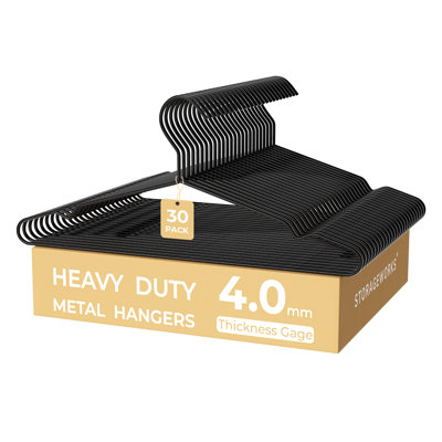 Wire Hangers for Closet, 4mm Thick Metal Clothes Hanger, Black, 30-pack