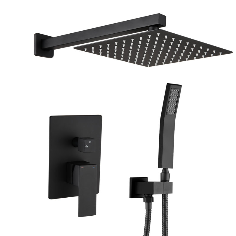 Wall Mounted 12 - Inch Matte Black Brass Shower System With Adjustable Head, Diverter Valve, And High Grade Materials Diverter, Water Flow, Protection From Scalding Injury