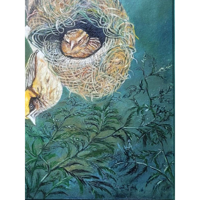 Nid suspendu de Sunbirds | Huile sur toile | Par Alka Sengar | Avec cadre