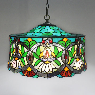 Tiffany-Style Stained Glass Chandelier Pendant Light 18"